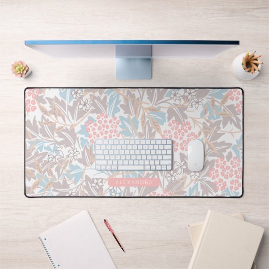 Monogram Floral Modern  Patroon Beige Roze Bureaumat (Kantoor 1)