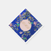 Monogram Floral Navy Blue Elegant Gold Birthday Servet (Hoek)