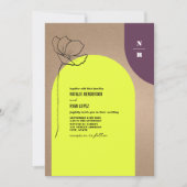 Monogram Floral Neon + Plum Geometric Wedding Invi Kaart (Voorkant)