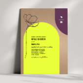 Monogram Floral Neon + Plum Geometric Wedding Invi Kaart