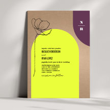 Monogram Floral Neon + Plum Geometric Wedding Invi
