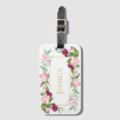 Monogram Floral Paars Pink Sweet Pea  Bagagelabel (Voorkant (verticaal))