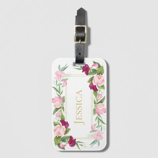 Monogram Floral Paars Pink Sweet Pea Bagagelabel (Voorkant (verticaal))