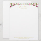 Monogram Floral Paars Pink Sweet Pea  Briefhoofd (Voorkant / Achterkant)