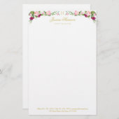 Monogram Floral Paars Pink Sweet Pea Briefpapier (Voorkant / Achterkant)