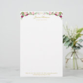 Monogram Floral Paars Pink Sweet Pea Briefpapier (Staand voorkant)