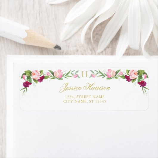 Monogram Floral Paars Pink Sweet Pea  Etiket (Insitu)