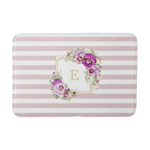 Monogram Floral  Pansies Paarse Stripes Badmat