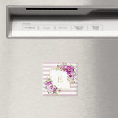 Monogram Floral Pansies Paarse Stripes Magneet (Insitu (Vaatwasser))