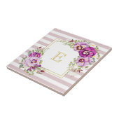 Monogram Floral  Pansies Paarse Stripes Tegeltje (Zijkant)