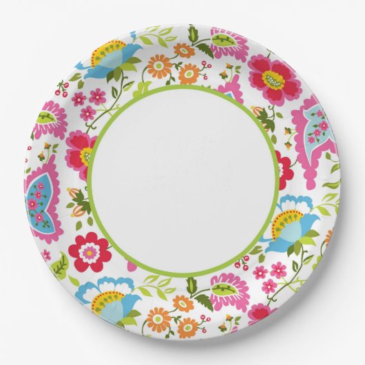 Monogram Floral Papieren Bordje (Voorkant)