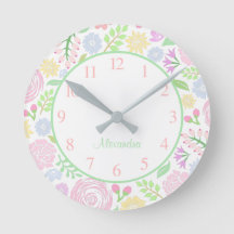 Monogram Floral Pastel Wall Clock