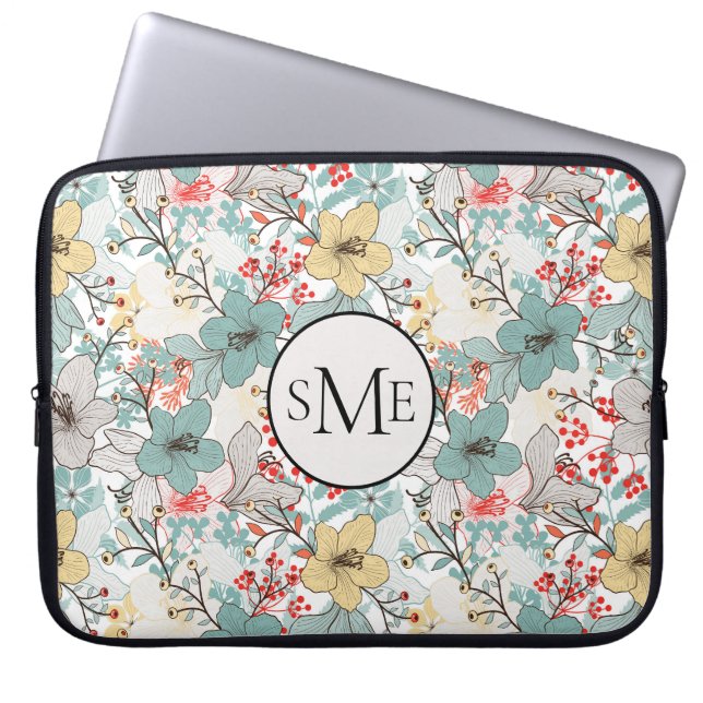 Monogram Floral Patroon in Japanse stijl Laptop Sleeve (Voorkant)
