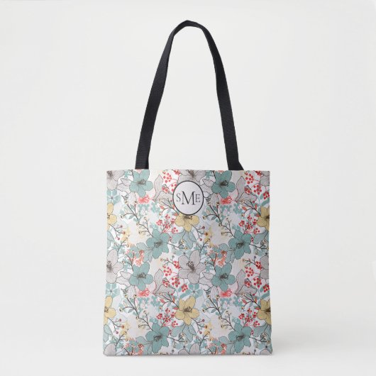 Monogram Floral Patroon in Japanse stijl Tote Bag (Voorkant)