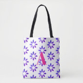 Monogram Floral Pattern Blue Tote Bag (Voorkant)