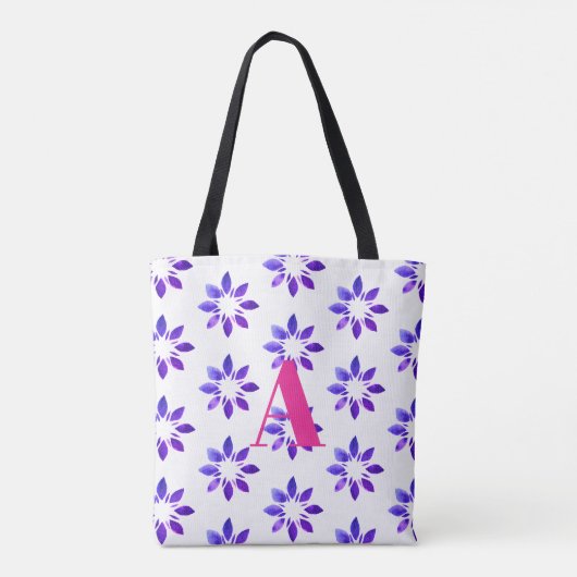 Monogram Floral Pattern Blue Tote Bag (Achterkant)