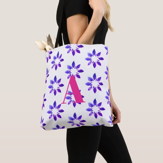 Monogram Floral Pattern Blue Tote Bag (Dichtbij)
