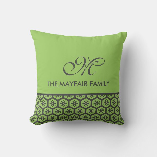 Monogram Floral Pattern Lime Green Grey Family Kussen (Voorkant)
