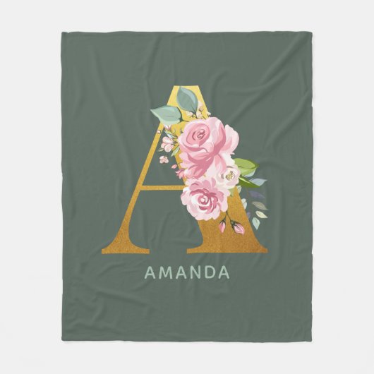 Monogram Floral Personalized Botanical Letter A Fleece Deken (Voorkant)