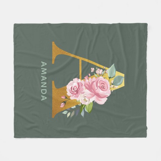Monogram Floral Personalized Botanical Letter A Fleece Deken (Voorkant (Horizontaal))