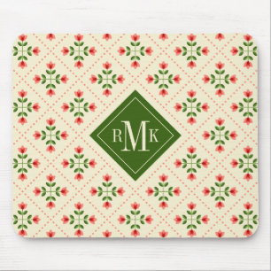 Monogram   Floral Pink & Green Quilt Folk Art Muismat