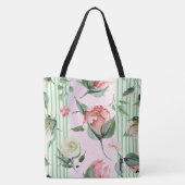 Monogram Floral Pink Green Stripe Pastel Tote Bag (Achterkant)