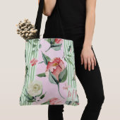 Monogram Floral Pink Green Stripe Pastel Tote Bag (Dichtbij)