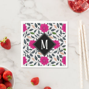 Monogram  Floral Pink Poppy Pattern Servet