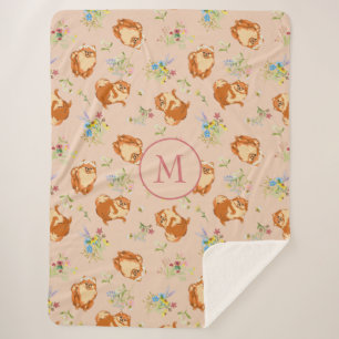 Monogram Floral Pomeranian Pattern Blush Pink Sherpa Deken