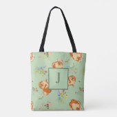 Monogram Floral Pomeranian Pattern Green Tote Bag (Achterkant)