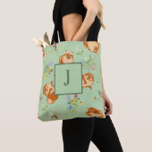 Monogram Floral Pomeranian Pattern Green Tote Bag (Dichtbij)