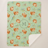 Monogram Floral Pomeranian Pattern Mint Green Sherpa Deken (Voorkant)