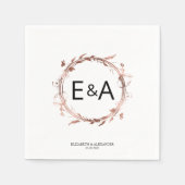 Monogram Floral Roos Gold Foil Wedding Servet (Voorkant)
