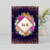 Monogram Floral Roos Gold Wedding Folie Uitnodiging (Staand Voorkant)