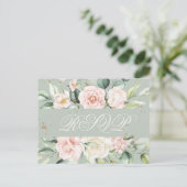 Monogram Floral roze groene Waterverf RSVP Briefkaart (Staand voorkant)