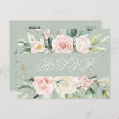 Monogram Floral roze groene Waterverf RSVP Briefkaart (Voorkant / Achterkant)