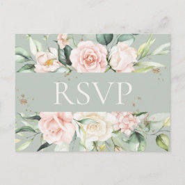 Monogram Floral roze groene Waterverf RSVP Briefkaart