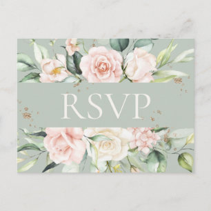 Monogram Floral roze groene Waterverf RSVP Briefkaart