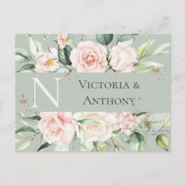 Monogram Floral roze Waterverf sparen de Datum Briefkaart