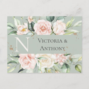 Monogram Floral roze Waterverf sparen de Datum Briefkaart
