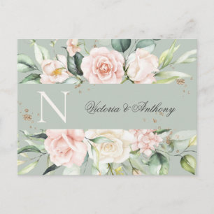 Monogram Floral roze Waterverf sparen de Datum Briefkaart