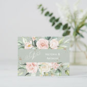 Monogram Floral roze Waterverf sparen de Datum Briefkaart (Staand voorkant)