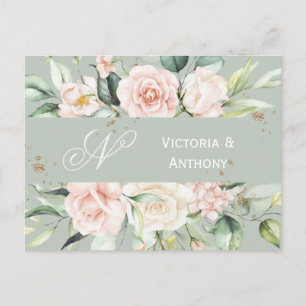 Monogram Floral roze Waterverf sparen de Datum Briefkaart