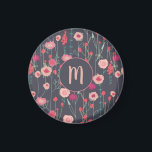 Monogram Floral roze zwart Magneet<br><div class="desc">boho laat roze schilderij op een donkergrijze achtergrond los. Verander het monogram initiaal om aan te passen.</div>