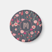 Monogram Floral roze zwart Magneet (Voorkant)