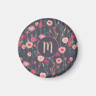 Monogram Floral roze zwart Magneet