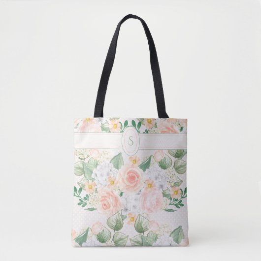 Monogram Floral Rustic Pink Typografie Tote Bag (Voorkant)