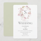 Monogram Floral Script Green Waterverf Wedding Kaart (Voorkant / Achterkant)