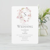 Monogram Floral Script Green Waterverf Wedding Kaart (Staand voorkant)