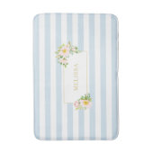 Monogram Floral Shabby Chic Pastel Blue Stripes Badmat (Voorkant Verticaal)